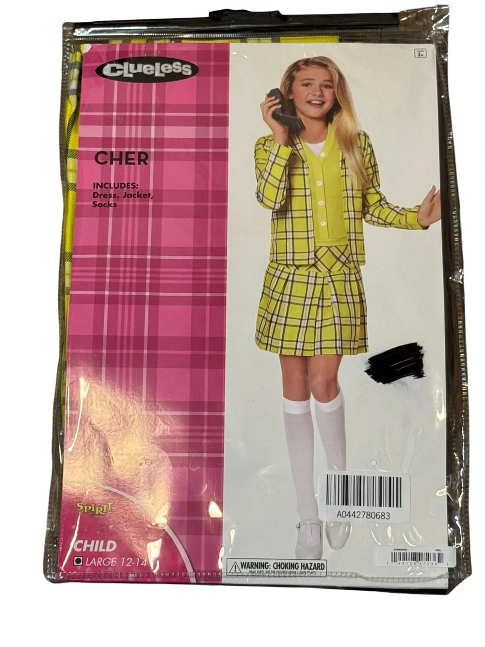 Spirit Clueless Cher Yellow Green Plaid Costume Dress Jacket Socks NWOT
